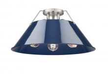  3306-3FM PW-NVY - Orwell PW 3 Light Flush Mount in Pewter with Matte Navy shade